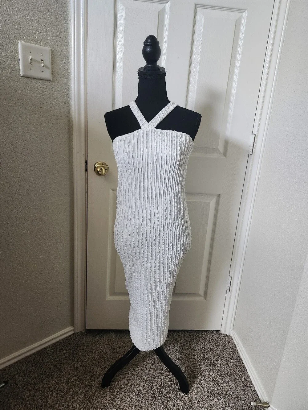 12th Tribe White Textured Halter Midi Dress - Women